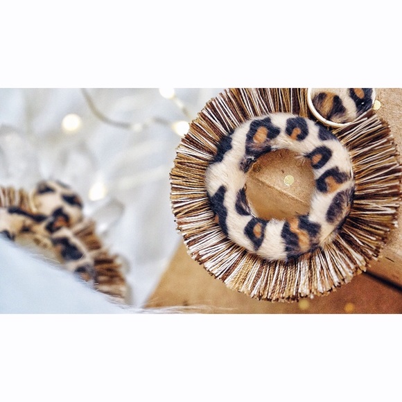 NEW! Leopard Tassel Fuzzy Stud Post Hoop Earrings - Picture 3 of 8